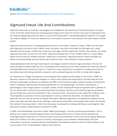 Sigmund Freud: Life And Contributions
