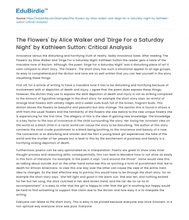 Critical Analysis of The Flowers and Dirge For a Saturday Night
