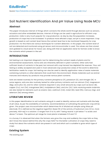 Soil Nutrient Identification And pH Value Using Node MCU