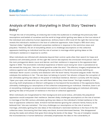 Analysis of Role of Storytelling in Short Story “Desiree’s Baby”
