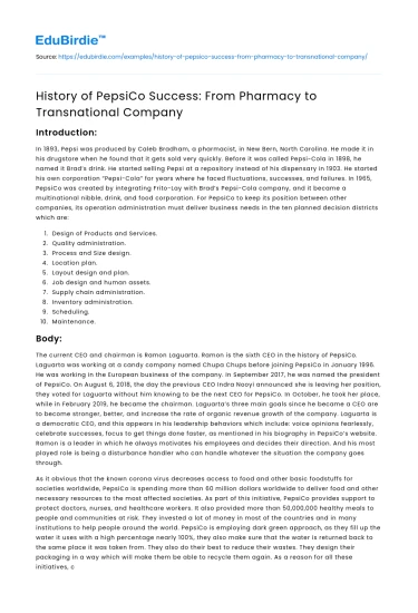 History of PepsiCo Success: From Pharmacy to Transnational Company