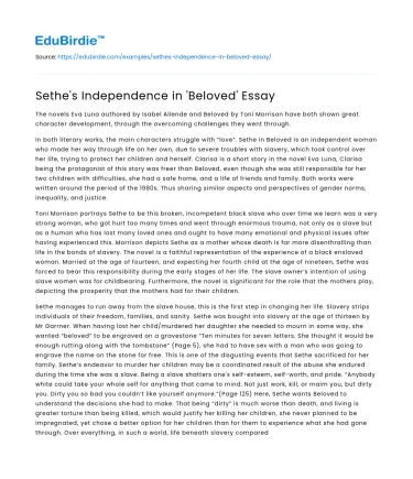 Sethe’s Independence in ‘Beloved’ Essay