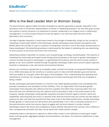Who Is the Best Leader Man or Woman: Essay