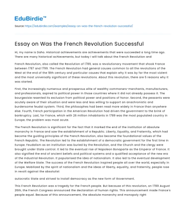 Essay on Was the French Revolution Successful