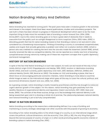 Nation Branding: History And Definition