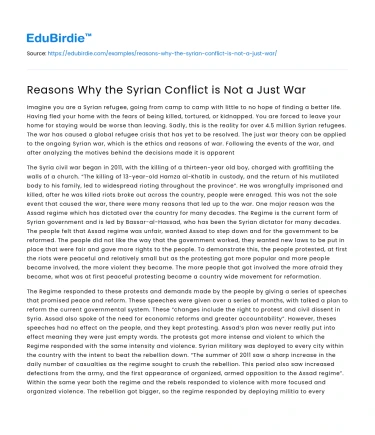 Reasons Why the Syrian Conflict is Not a Just War