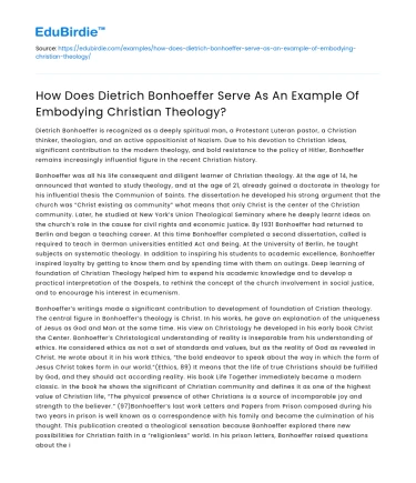 Dietrich Bonhoeffer: Christian Theology Exemplified