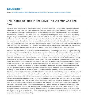 The Theme Of Pride In The Novel The Old Man And The Sea