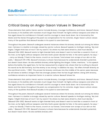 Critical Essay on Anglo-Saxon Values in ‘Beowulf’
