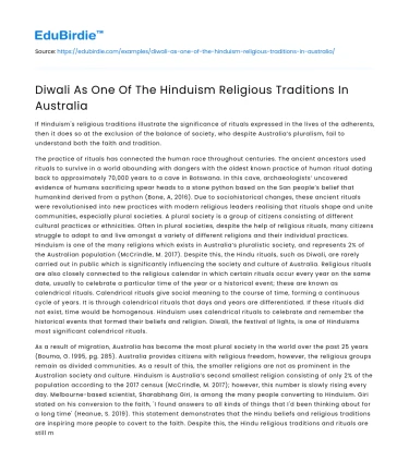 Diwali As One Of The Hinduism Religious Traditions In Australia