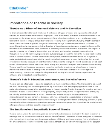 Importance of Theatre in Society