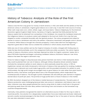 Tobacco’s Role in Jamestown: Historical Analysis