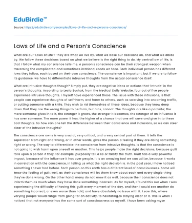 Laws of Life and a Person’s Conscience