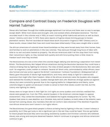 Compare and Contrast Essay on Frederick Douglass with Harriet Tubman