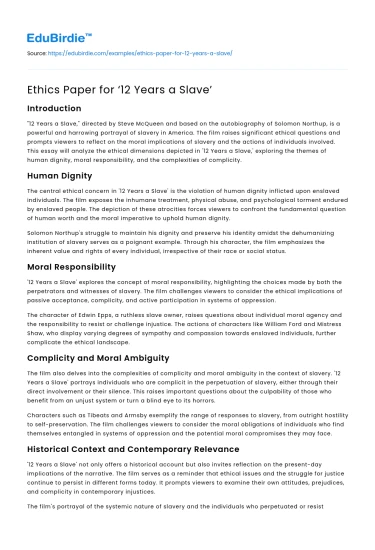 “12 Years a Slave”: Book vs. Film and Their Ethical Themes