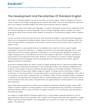 The Development And Peculiarities Of Standard English