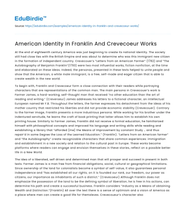 American Identity In Franklin And Crevecoeur Works