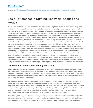 Social Differences in Criminal Behavior: Theories and Models