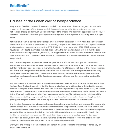 Causes of the Greek War of Independence