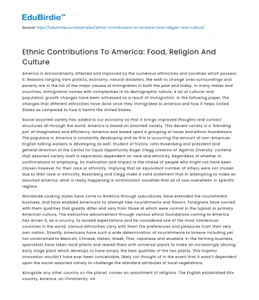 Ethnic Contributions To America: Food, Religion And Culture