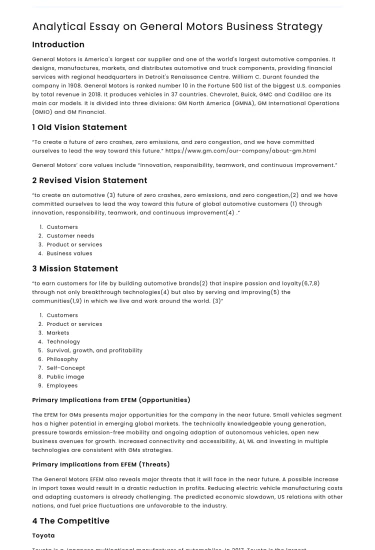 Analytical Essay on General Motors Business Strategy
