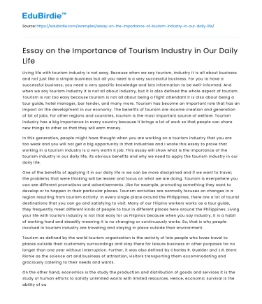 Essay on the Importance of Tourism Industry in Our Daily Life