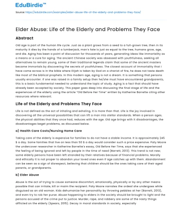 Elder Abuse: Life of the Elderly and Problems They Face