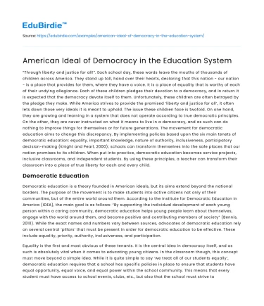 American Ideal of Democracy in the Education System
