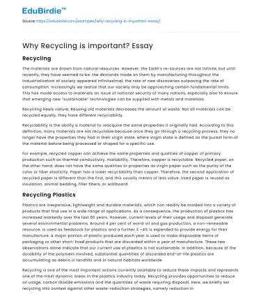 Why Recycling is important? Essay