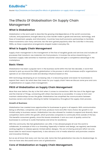 The Effects Of Globalisation On Supply Chain Management