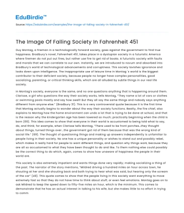 The Image Of Falling Society In Fahrenheit 451