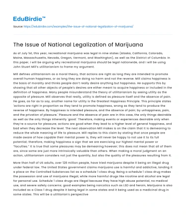 The Issue of National Legalization of Marijuana