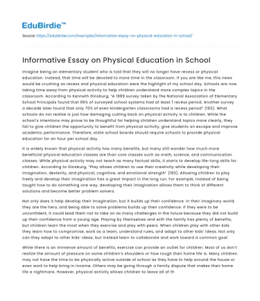 Informative Essay on Physical Education in School