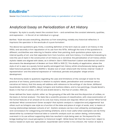 Analytical Essay on Periodization of Art History