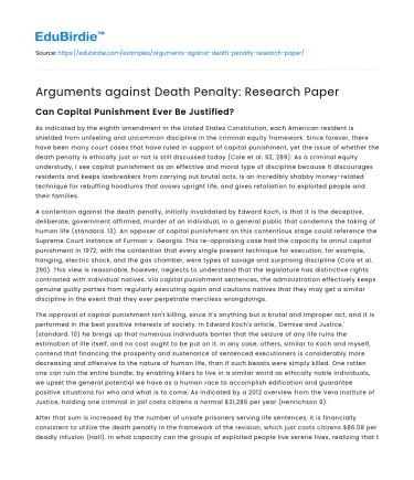 Arguments against Death Penalty: Research Paper