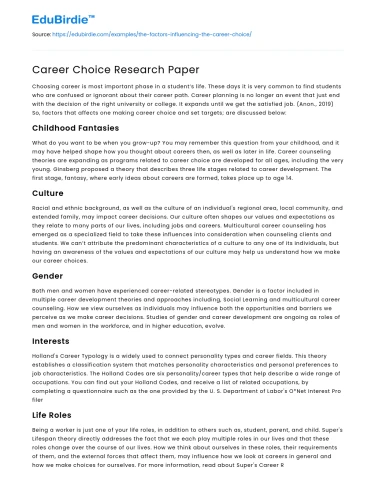 Career Choice Research Paper