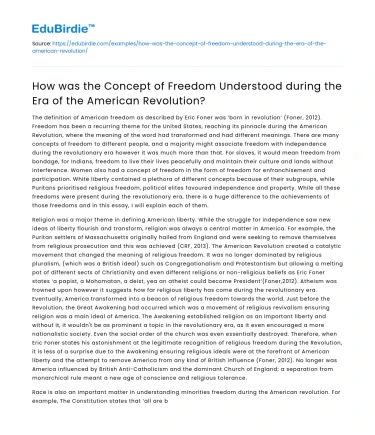 Understanding Freedom in the American Revolution