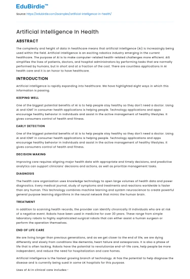 Artificial Intelligence In Health