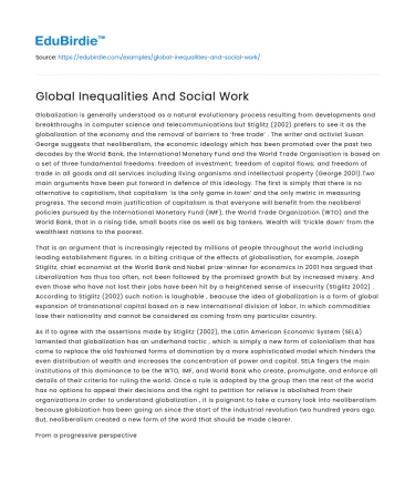 Global Inequalities And Social Work