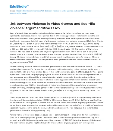 Violence in Video Games and Real-life Violence: Argument