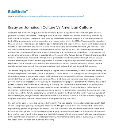 Essay on Jamaican Culture Vs American Culture