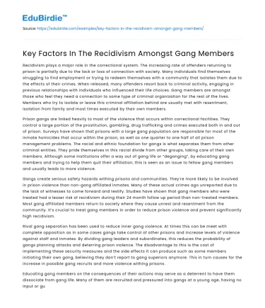 Key Factors In The Recidivism Amongst Gang Members