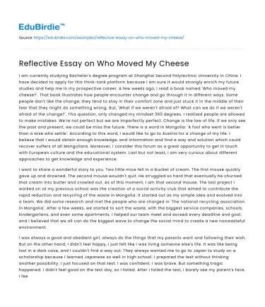 Reflective Essay on Who Moved My Cheese