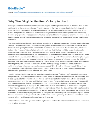 Why Was Virginia the Best Colony to Live in