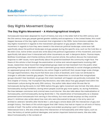 Gay Rights Movement Essay