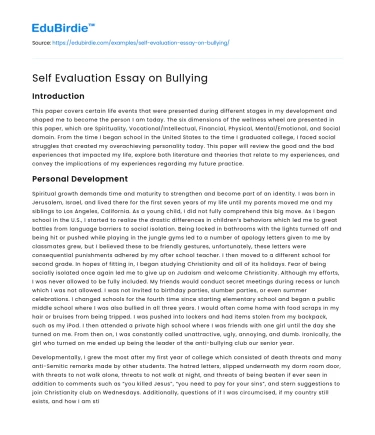 Self Evaluation Essay on Bullying