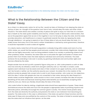 What Is the Relationship Between the Citizen and the State? Essay