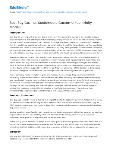 Best Buy Co. Inc.: Sustainable Customer-centricity Model?