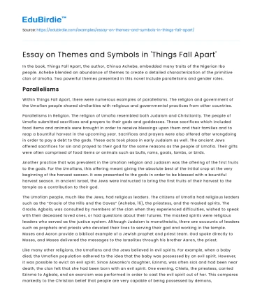 Essay on Themes and Symbols in ‘Things Fall Apart’