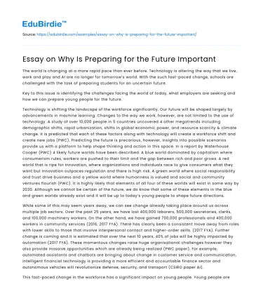 Essay on Why Is Preparing for the Future Important